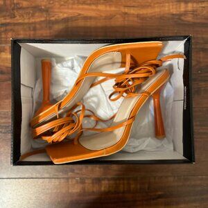 Pretty Little Thing orange strappy heels